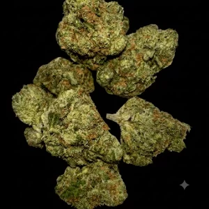 Dark Nebula cannabis flower on a Black background.