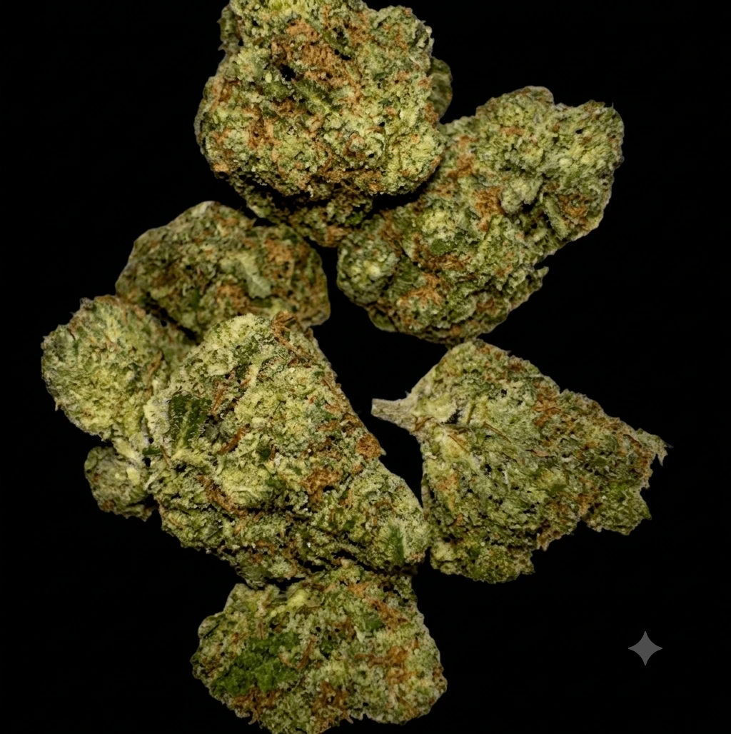 Dark Nebula cannabis flower on a Black background.