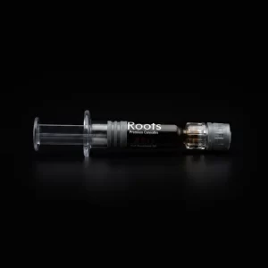 RSO syringe on a black background.