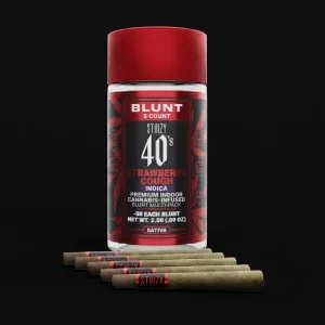 Stiiizy Mini Blunts bottle jar on a black background.