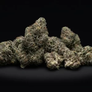 LA Cherries cannabis flower on a black bg.