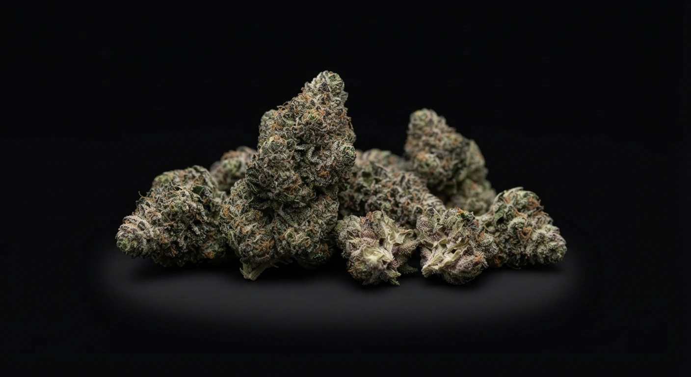 LA Cherries cannabis flower on a black bg.